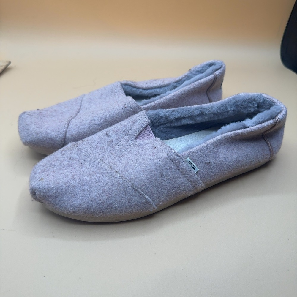 TOMS Classic Alpargata Slip-On Flat Wool Faux Fur Lined Lavender Women's Size 8